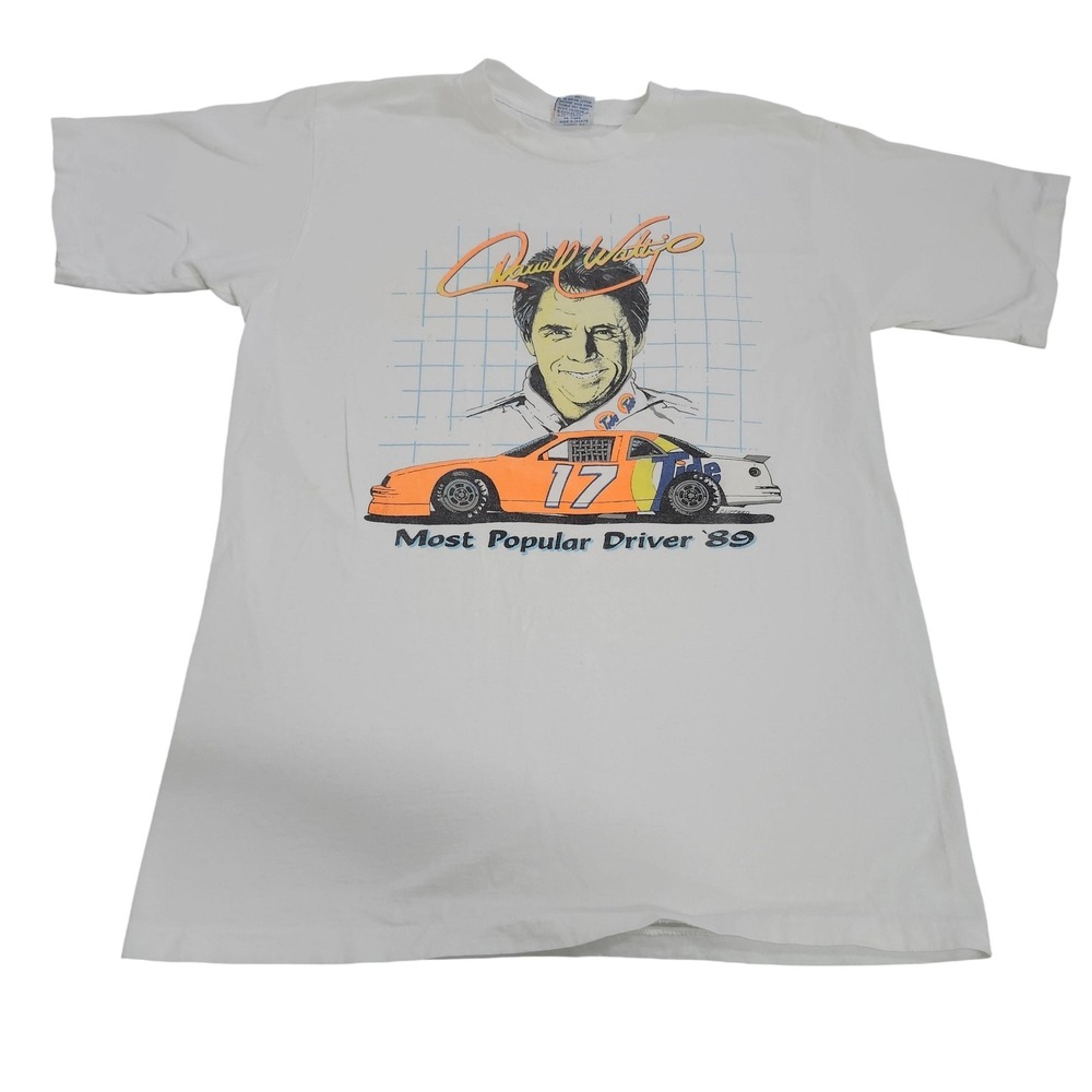 Vintage Cal Cru Shirt Mens Large White Darrell Waltrip 17 Graphic Tee NASCAR